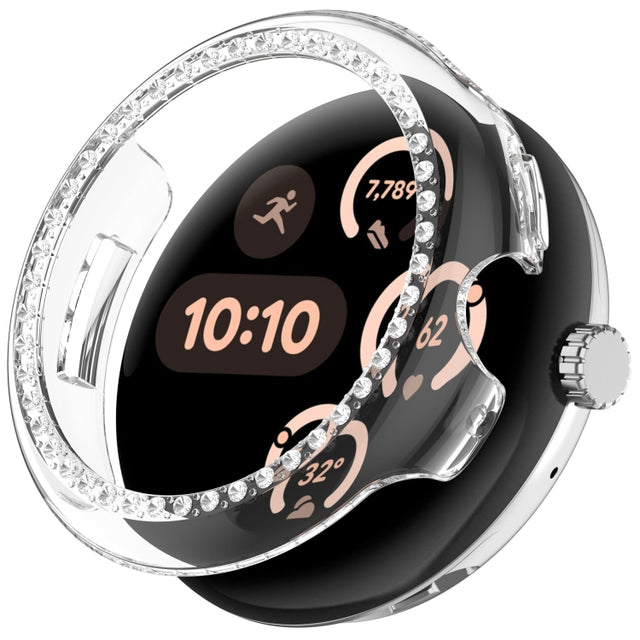 For Google Pixel Watch 3 45mm Diamond Electroplated PC Half Coverage Watch Protective Case(Transparent Color)