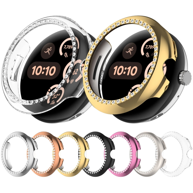 For Google Pixel Watch Diamond Electroplated PC Half Coverage Watch Protective Case(Black)