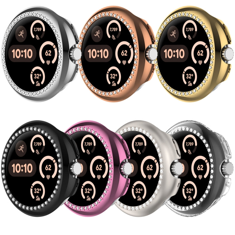 For Google Pixel Watch Diamond Electroplated PC Half Coverage Watch Protective Case(Rose Gold) - Watch Cases by PMC TechLife | Online Shopping South Africa | PMC TechLife | Buy Now Pay Later Mobicred