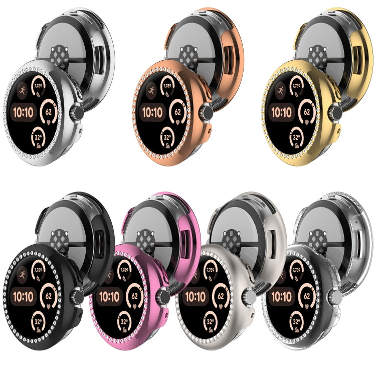 For Google Pixel Watch Diamond Electroplated PC Half Coverage Watch Protective Case(Rose Gold) - Watch Cases by PMC TechLife | Online Shopping South Africa | PMC TechLife | Buy Now Pay Later Mobicred