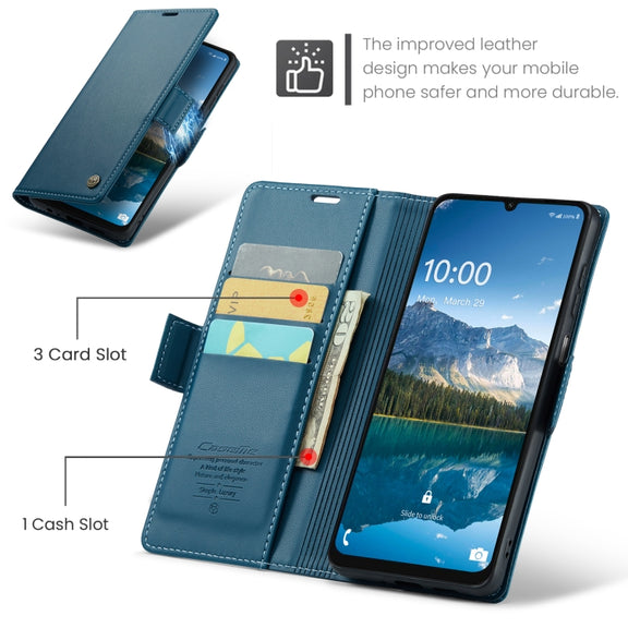 For Samsung Galaxy A06 CaseMe 023 Butterfly Buckle Litchi Texture RFID Anti-theft Leather Phone Case(Blue)