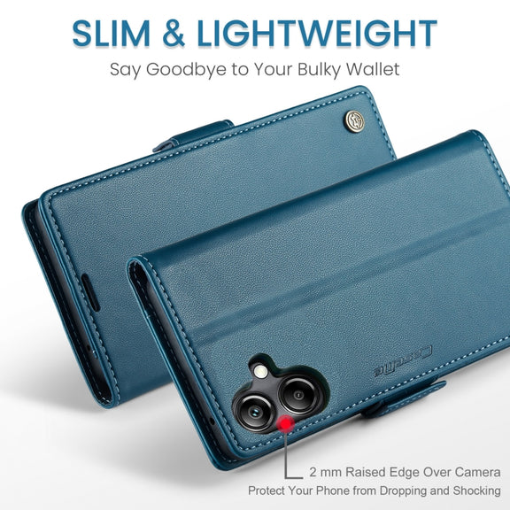 For Samsung Galaxy A06 CaseMe 023 Butterfly Buckle Litchi Texture RFID Anti-theft Leather Phone Case(Blue)