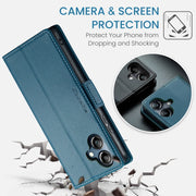 For Samsung Galaxy A06 CaseMe 023 Butterfly Buckle Litchi Texture RFID Anti-theft Leather Phone Case(Blue)