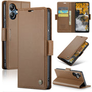 For Samsung Galaxy A06 CaseMe 023 Butterfly Buckle Litchi Texture RFID Anti-theft Leather Phone Case(Brown)