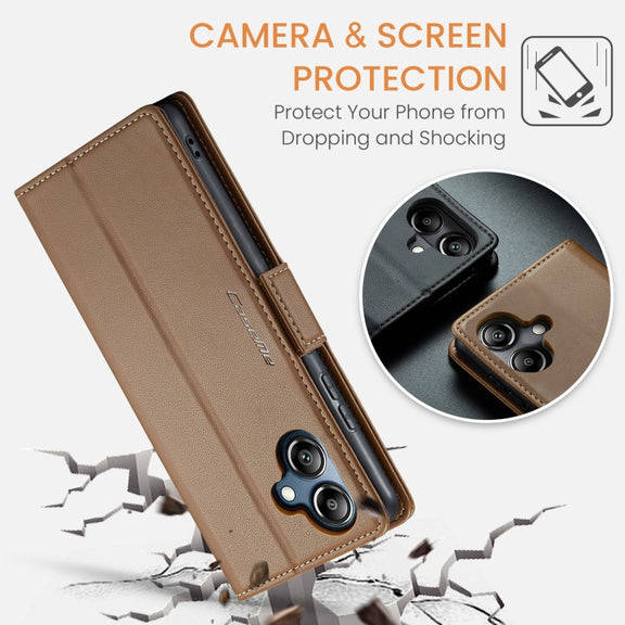 For Samsung Galaxy A06 CaseMe 023 Butterfly Buckle Litchi Texture RFID Anti-theft Leather Phone Case(Brown)