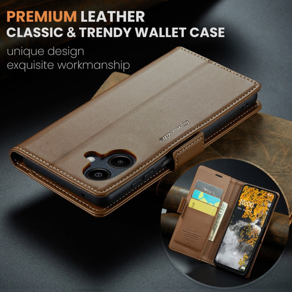 For Samsung Galaxy A06 CaseMe 023 Butterfly Buckle Litchi Texture RFID Anti-theft Leather Phone Case(Brown)
