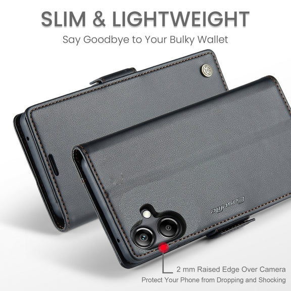 For Samsung Galaxy A06 CaseMe 023 Butterfly Buckle Litchi Texture RFID Anti-theft Leather Phone Case(Black)