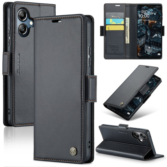 For Samsung Galaxy A06 CaseMe 023 Butterfly Buckle Litchi Texture RFID Anti-theft Leather Phone Case(Black)