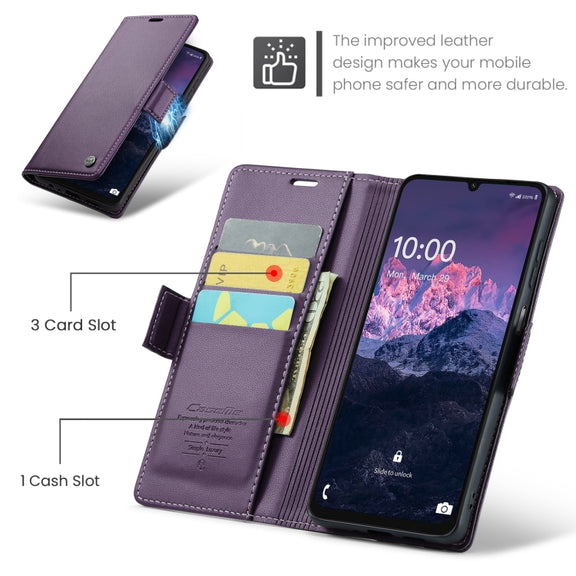 For Samsung Galaxy A06 CaseMe 023 Butterfly Buckle Litchi Texture RFID Anti-theft Leather Phone Case(Purple)
