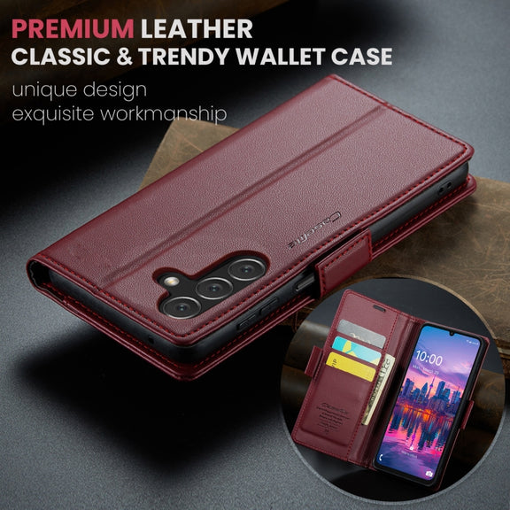 For Samsung Galaxy A16 5G CaseMe 023 Butterfly Buckle Litchi Texture RFID Anti-theft Leather Phone Case(Red)