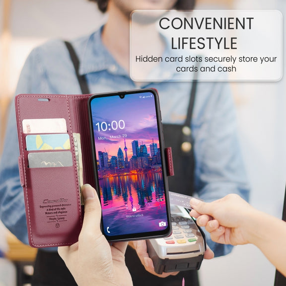 For Samsung Galaxy A16 5G CaseMe 023 Butterfly Buckle Litchi Texture RFID Anti-theft Leather Phone Case(Red)