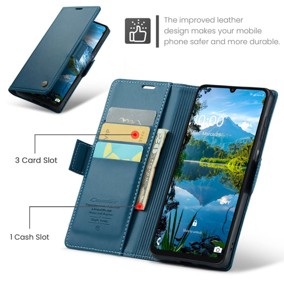 For Samsung Galaxy A16 5G CaseMe 023 Butterfly Buckle Litchi Texture RFID Anti-theft Leather Phone Case(Blue)