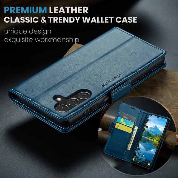 For Samsung Galaxy A16 5G CaseMe 023 Butterfly Buckle Litchi Texture RFID Anti-theft Leather Phone Case(Blue)