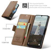 For Samsung Galaxy A16 5G CaseMe 023 Butterfly Buckle Litchi Texture RFID Anti-theft Leather Phone Case(Brown)