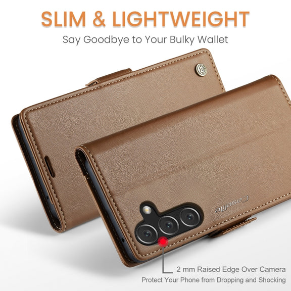 For Samsung Galaxy A16 5G CaseMe 023 Butterfly Buckle Litchi Texture RFID Anti-theft Leather Phone Case(Brown)