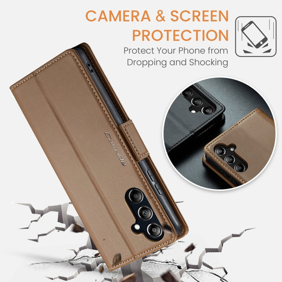 For Samsung Galaxy A16 5G CaseMe 023 Butterfly Buckle Litchi Texture RFID Anti-theft Leather Phone Case(Brown)