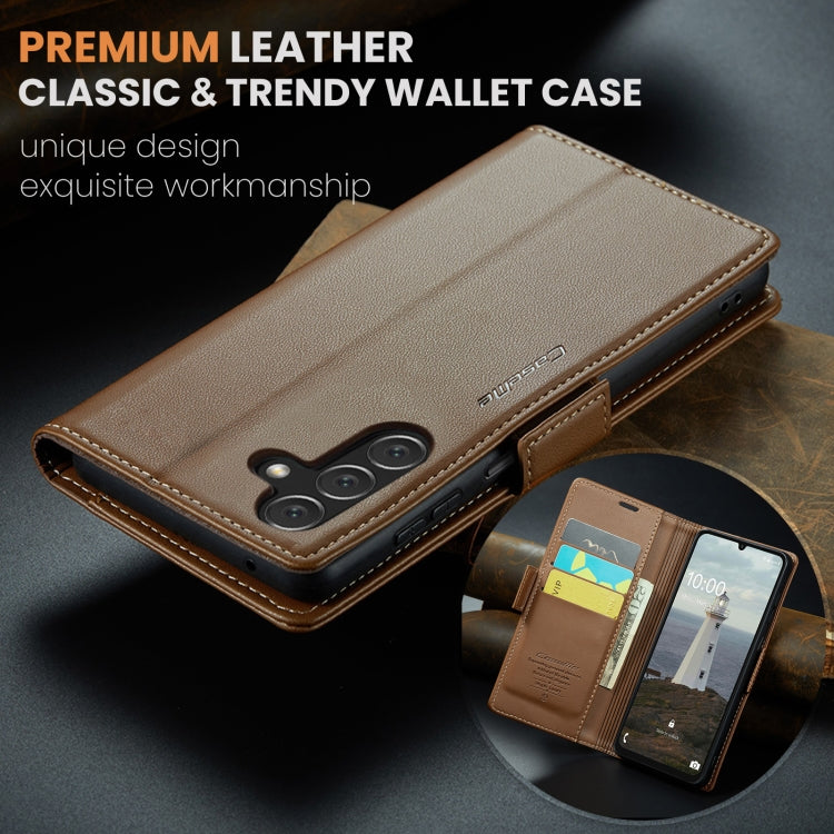 For Samsung Galaxy A16 5G CaseMe 023 Butterfly Buckle Litchi Texture RFID Anti-theft Leather Phone Case(Brown)