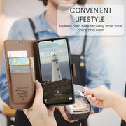 For Samsung Galaxy A16 5G CaseMe 023 Butterfly Buckle Litchi Texture RFID Anti-theft Leather Phone Case(Brown)