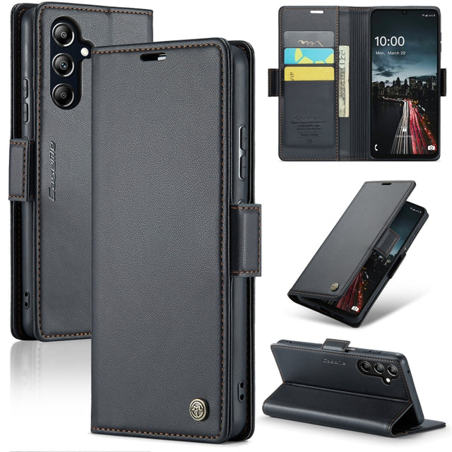 For Samsung Galaxy A16 5G CaseMe 023 Butterfly Buckle Litchi Texture RFID Anti-theft Leather Phone Case(Black)