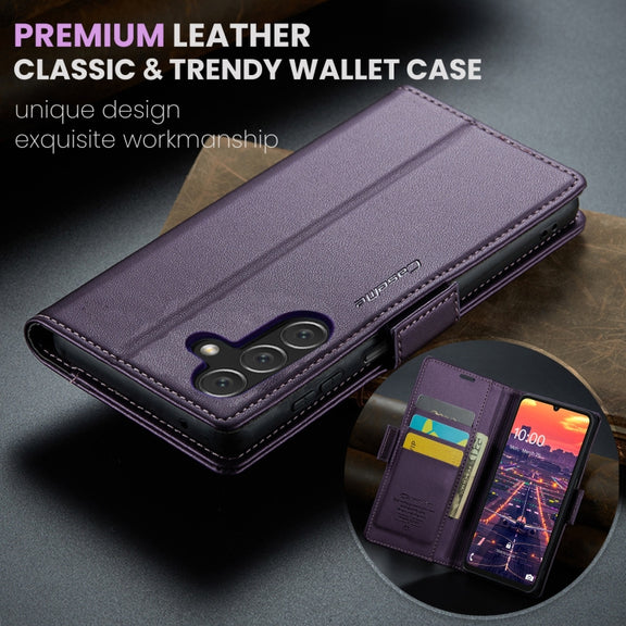 For Samsung Galaxy A16 5G CaseMe 023 Butterfly Buckle Litchi Texture RFID Anti-theft Leather Phone Case(Purple)