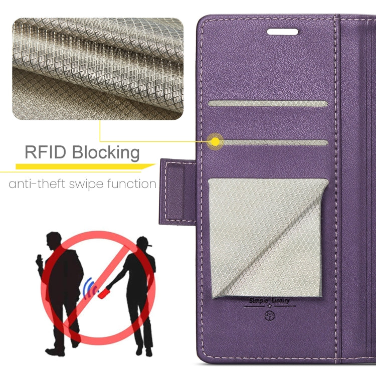 For Samsung Galaxy A16 5G CaseMe 023 Butterfly Buckle Litchi Texture RFID Anti-theft Leather Phone Case(Purple)