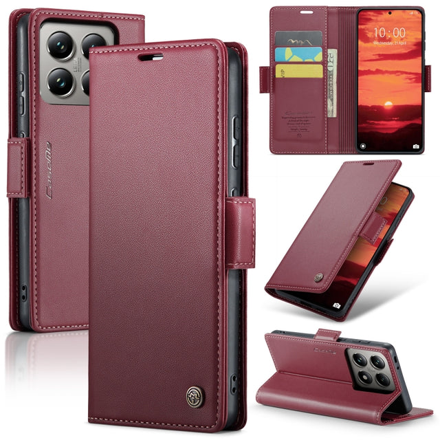 For Xiaomi 14T CaseMe 023 Butterfly Buckle Litchi Texture RFID Anti-theft Leather Phone Case(Red)