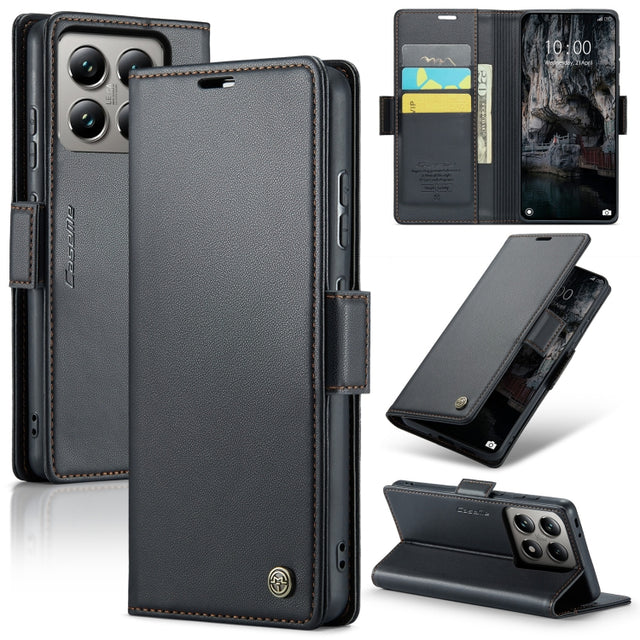 For Xiaomi 14T CaseMe 023 Butterfly Buckle Litchi Texture RFID Anti-theft Leather Phone Case(Black)
