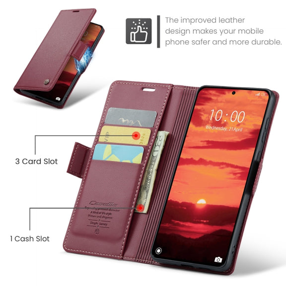 For Xiaomi 14T Pro CaseMe 023 Butterfly Buckle Litchi Texture RFID Anti-theft Leather Phone Case(Red)