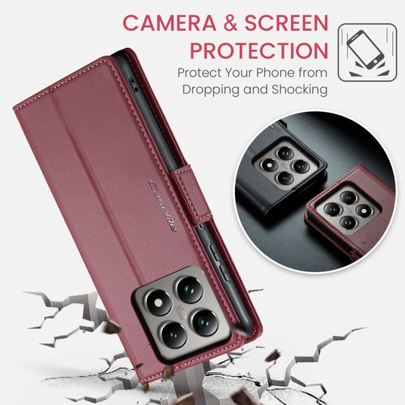 For Xiaomi 14T Pro CaseMe 023 Butterfly Buckle Litchi Texture RFID Anti-theft Leather Phone Case(Red)