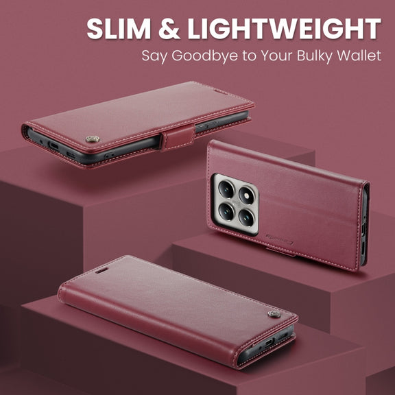 For Xiaomi 14T Pro CaseMe 023 Butterfly Buckle Litchi Texture RFID Anti-theft Leather Phone Case(Red)