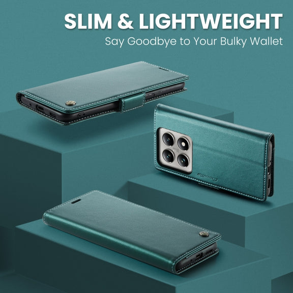 For Xiaomi 14T Pro CaseMe 023 Butterfly Buckle Litchi Texture RFID Anti-theft Leather Phone Case(Green)