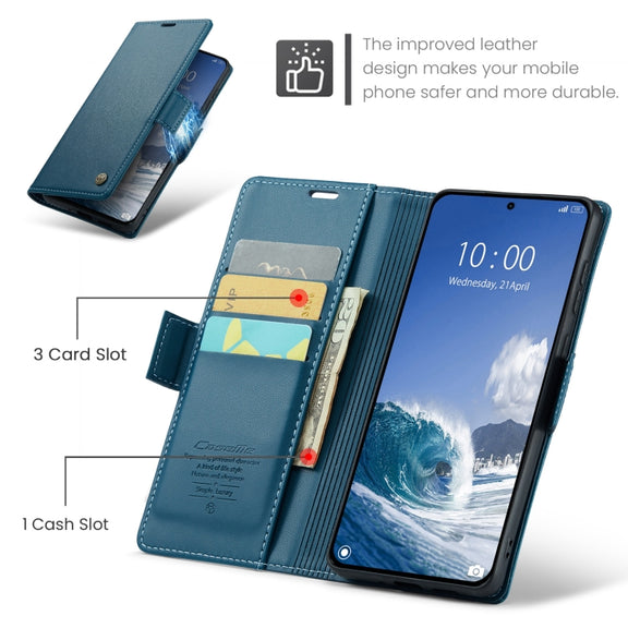 For Xiaomi 14T Pro CaseMe 023 Butterfly Buckle Litchi Texture RFID Anti-theft Leather Phone Case(Blue)