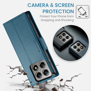 For Xiaomi 14T Pro CaseMe 023 Butterfly Buckle Litchi Texture RFID Anti-theft Leather Phone Case(Blue)