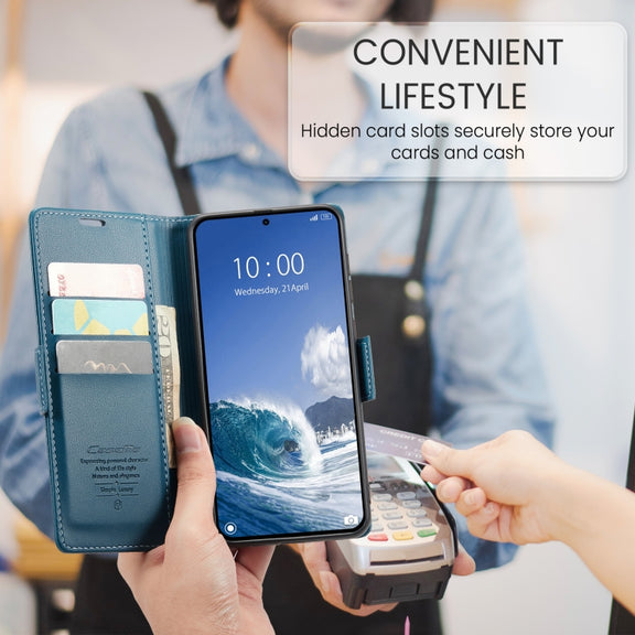 For Xiaomi 14T Pro CaseMe 023 Butterfly Buckle Litchi Texture RFID Anti-theft Leather Phone Case(Blue)
