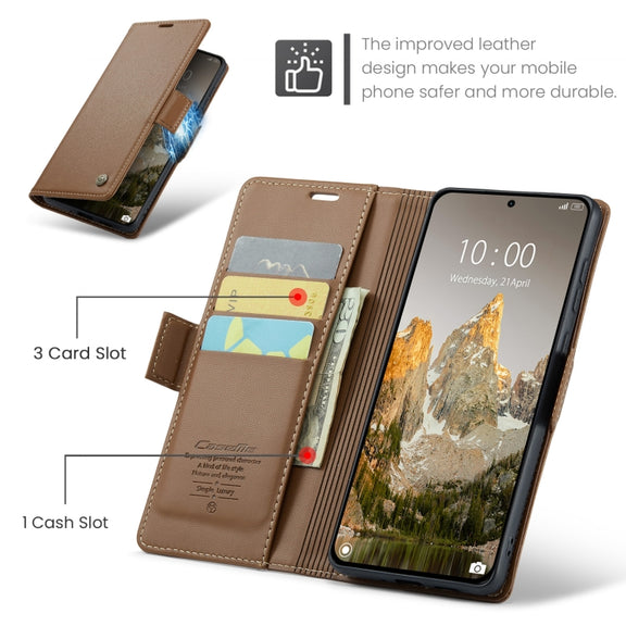 For Xiaomi 14T Pro CaseMe 023 Butterfly Buckle Litchi Texture RFID Anti-theft Leather Phone Case(Brown)