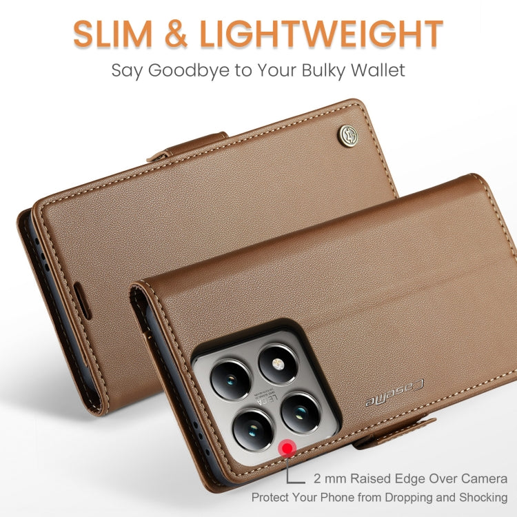 For Xiaomi 14T Pro CaseMe 023 Butterfly Buckle Litchi Texture RFID Anti-theft Leather Phone Case(Brown)