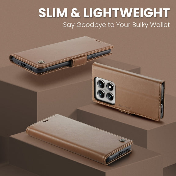 For Xiaomi 14T Pro CaseMe 023 Butterfly Buckle Litchi Texture RFID Anti-theft Leather Phone Case(Brown)
