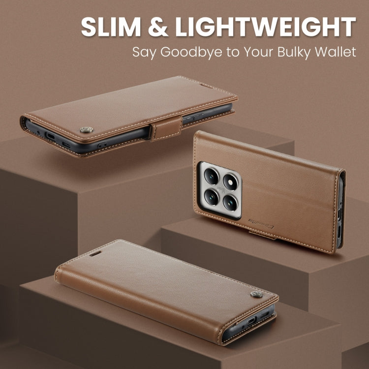 For Xiaomi 14T Pro CaseMe 023 Butterfly Buckle Litchi Texture RFID Anti-theft Leather Phone Case(Brown)