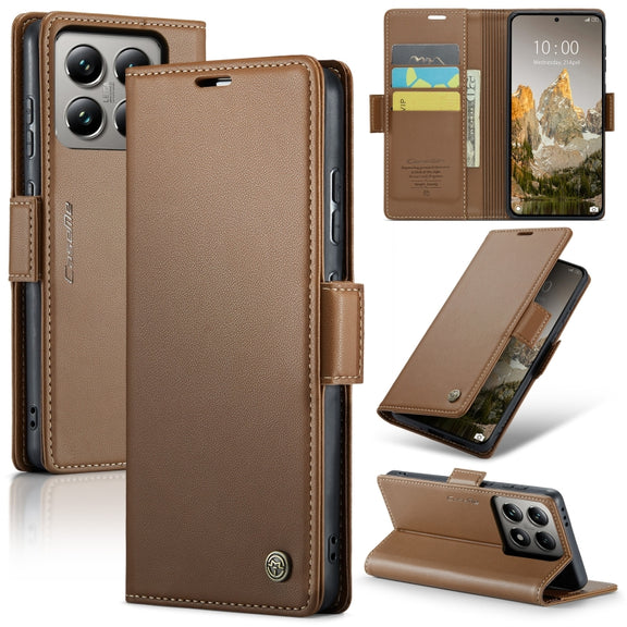 For Xiaomi 14T Pro CaseMe 023 Butterfly Buckle Litchi Texture RFID Anti-theft Leather Phone Case(Brown)