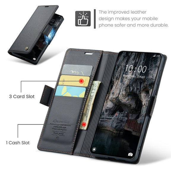 For Xiaomi 14T Pro CaseMe 023 Butterfly Buckle Litchi Texture RFID Anti-theft Leather Phone Case(Black)
