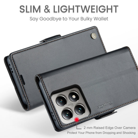 For Xiaomi 14T Pro CaseMe 023 Butterfly Buckle Litchi Texture RFID Anti-theft Leather Phone Case(Black)