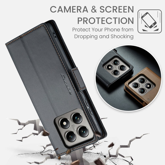 For Xiaomi 14T Pro CaseMe 023 Butterfly Buckle Litchi Texture RFID Anti-theft Leather Phone Case(Black)
