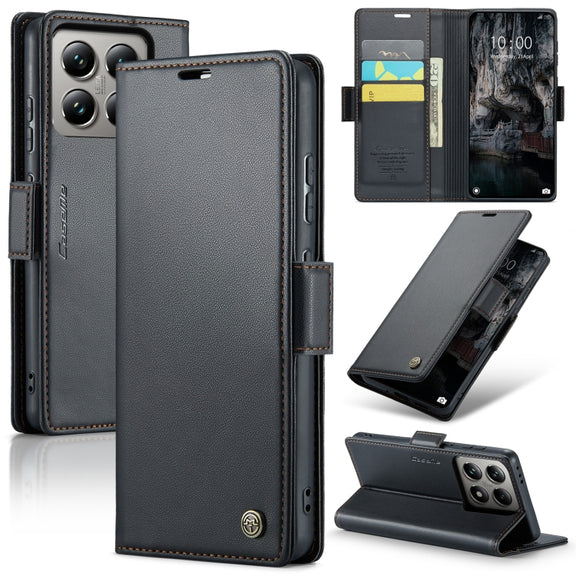 For Xiaomi 14T Pro CaseMe 023 Butterfly Buckle Litchi Texture RFID Anti-theft Leather Phone Case(Black)