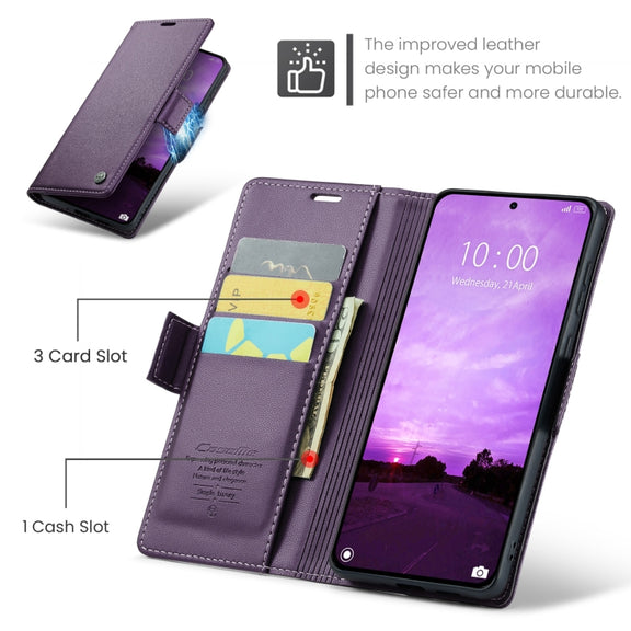 For Xiaomi 14T Pro CaseMe 023 Butterfly Buckle Litchi Texture RFID Anti-theft Leather Phone Case(Purple)