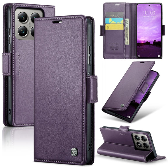 For Xiaomi 14T Pro CaseMe 023 Butterfly Buckle Litchi Texture RFID Anti-theft Leather Phone Case(Purple)