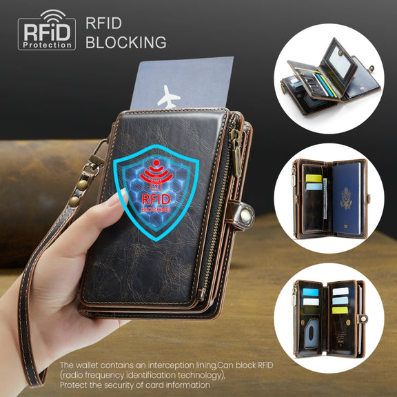 CaseMe-Me60 Multi-functional Anti-theft Swipe Passport Wallet(Brown)
