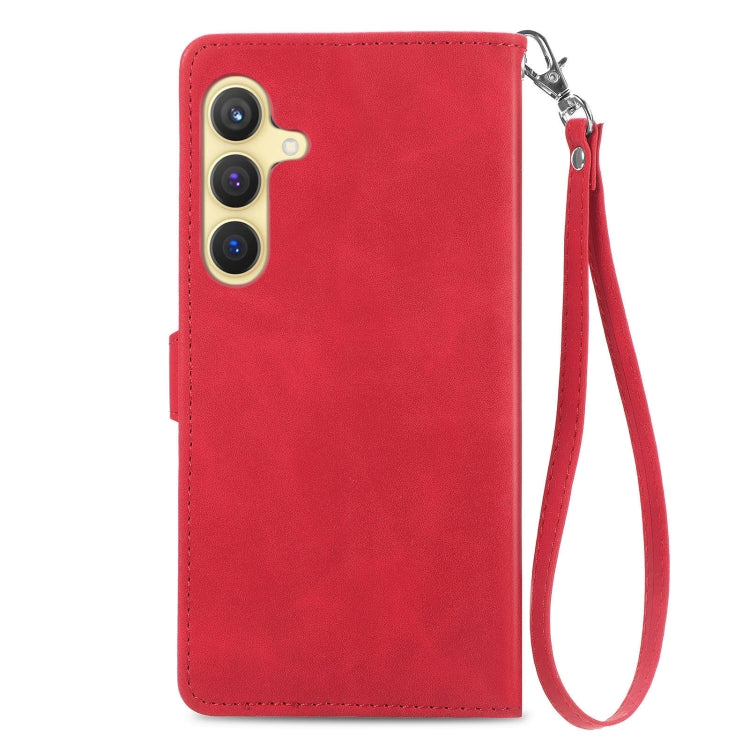 For Samsung Galaxy S25 5G Embossed Flower Zipper Leather Phone Case(Red)
