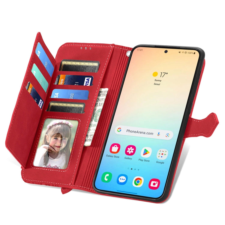 For Samsung Galaxy S25 5G Embossed Flower Zipper Leather Phone Case(Red)