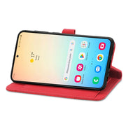 For Samsung Galaxy S25 5G Embossed Flower Zipper Leather Phone Case(Red)