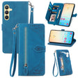 For Samsung Galaxy S25 5G Embossed Flower Zipper Leather Phone Case(Blue) - Galaxy S25 5G Cases by PMC TechLife | Online Shopping South Africa | PMC TechLife | Buy Now Pay Later Mobicred